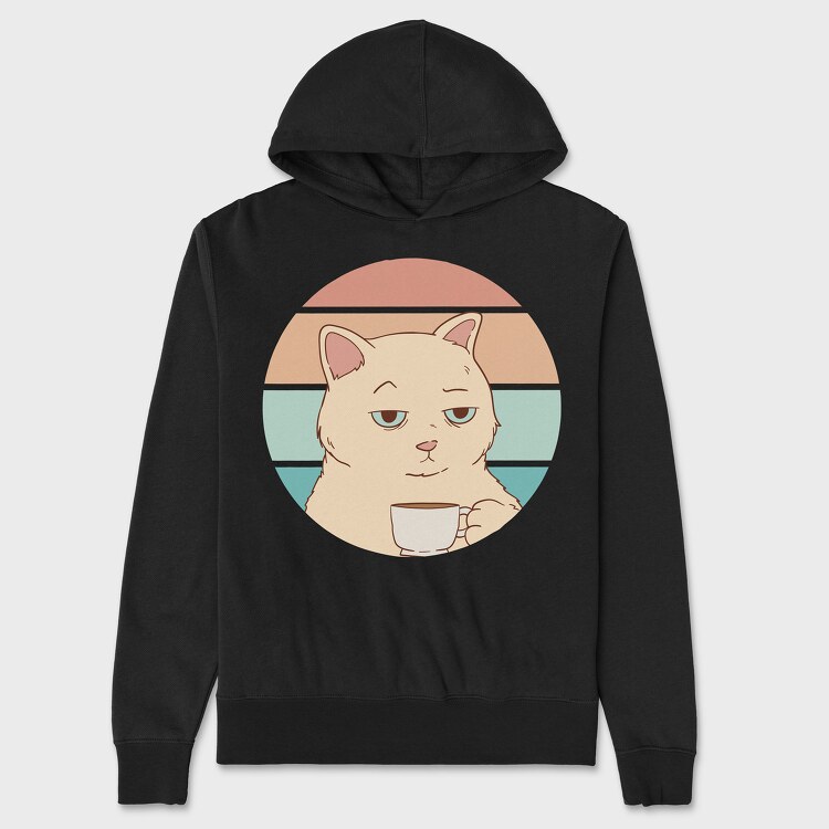 Bored Cat With Coffee, Unisex Men's Hoodie