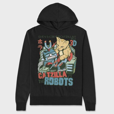 Catzilla vs Robot, Unisex Men's Hoodie