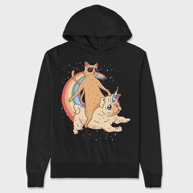 Cat Riding Dog Unicorn, Unisex Men's Hoodie