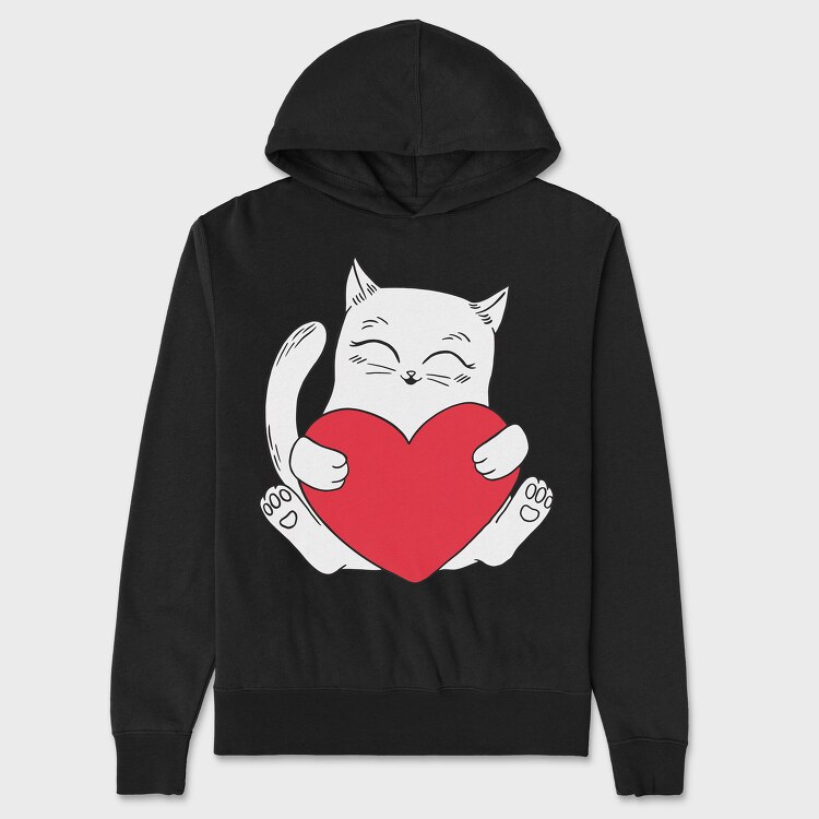 Cat Holding Heart, Unisex Men's Hoodie