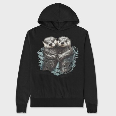 Otters Swimming, Unisex Men's Hoodie