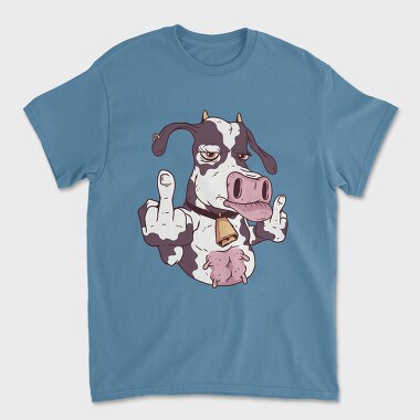 Унисекс Мъжка Тениска, Cow Cartoon Middle Finger