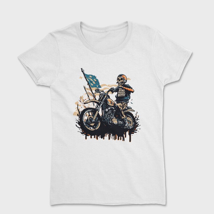 American Flag Skeleton Motocross Motorcycle, Дамска Тениска