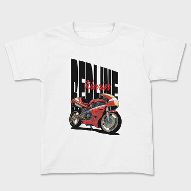 Anime Style Motorcycle Drawing Phrase Redline Warrior, Kids' T-Shirt
