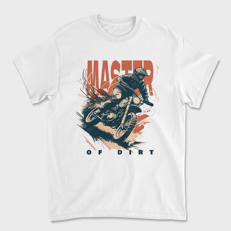 Master of Dirt Motocross Bike Kicking Up Dust, Unisex Men's T-Shirt