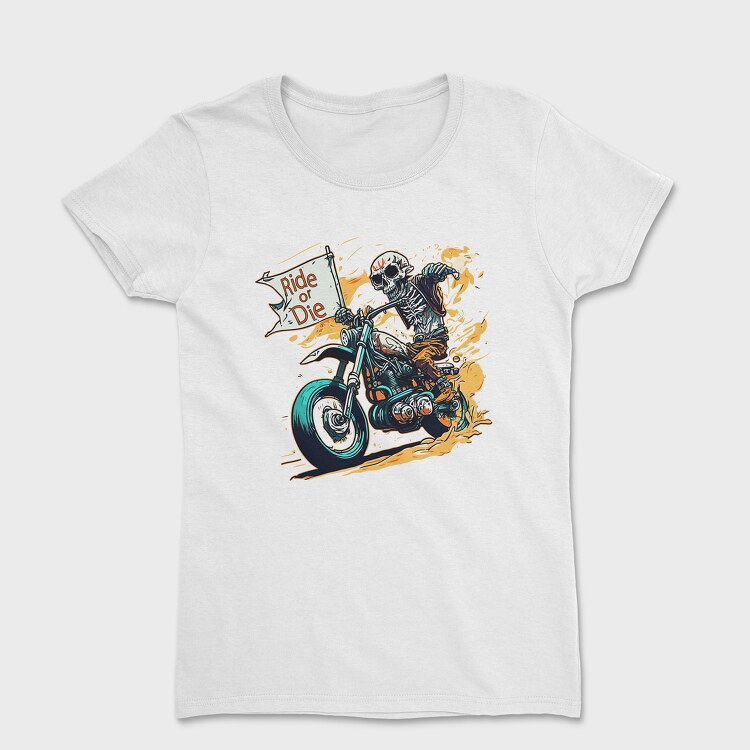 Ride or Die Skeleton Motorcycle Flag Art, Women's T-Shirt