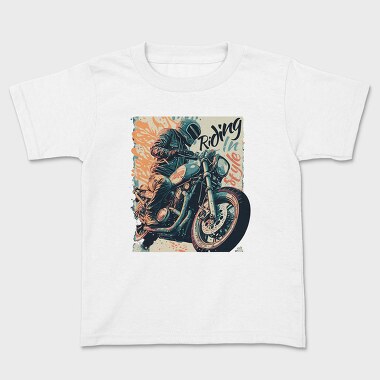 Riding in Style Motorcycle With Rider Artistic, Kids' T-Shirt