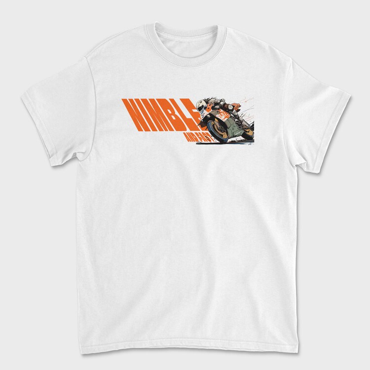 Tilted Competition Motorcycle With Rider Nimble and Fast, Unisex Men's T-Shirt