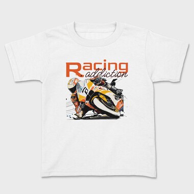 Tilted Competition Motorcycle With Rider Racing Addiction, Kids' T-Shirt