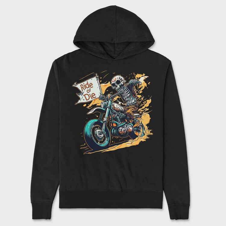 Ride or Die Skeleton Motorcycle Flag Art, Унисекс Мъжко Суичър