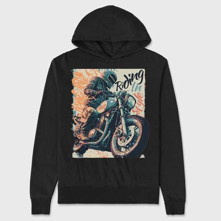 Riding in Style Motorcycle With Rider Artistic, Unisex Men's Hoodie