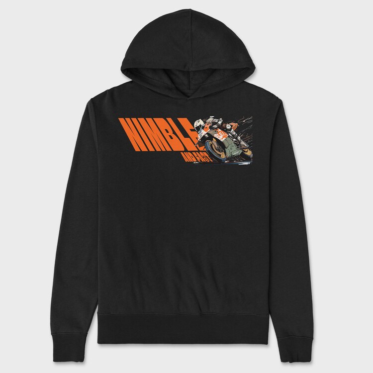 Tilted Competition Motorcycle With Rider Nimble and Fast, Unisex Men's Hoodie