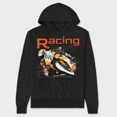 Tilted Competition Motorcycle With Rider Racing Addiction, Unisex Men's Hoodie
