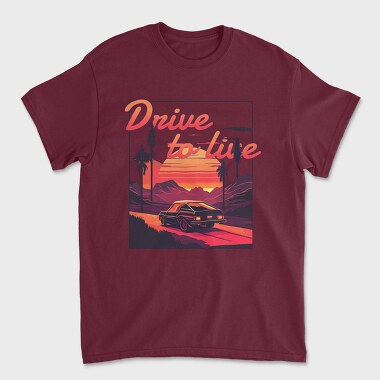 Car on Scenic Road Beautiful Sunset, Unisex Men's T-Shirt