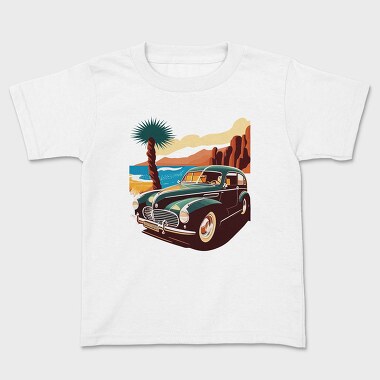 Classic 80S Car Mountains Sunset Beach Trees, Kids' T-Shirt