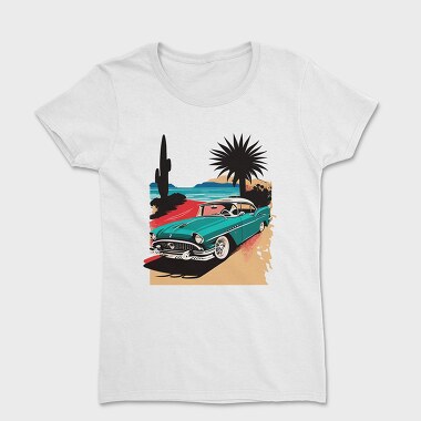 Classic Car Beach Sunset Trees, Women's T-Shirt