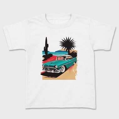 Classic Car Beach Sunset Trees, Kids' T-Shirt