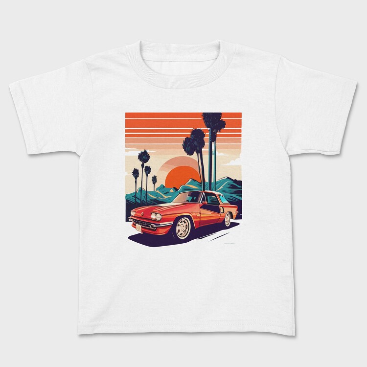 Classic Car Convertible With Mountains and Trees, Kids' T-Shirt