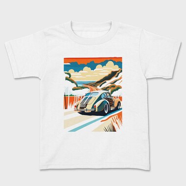Classic Car Mountain Sunset Trees, Kids' T-Shirt