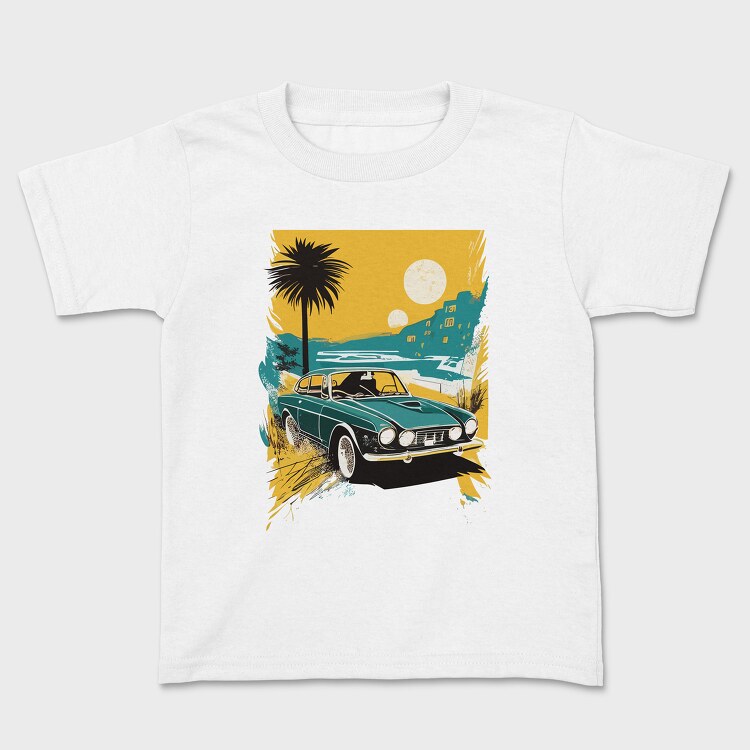 Classic Car Palm Trees Sun Sea City, Kids' T-Shirt