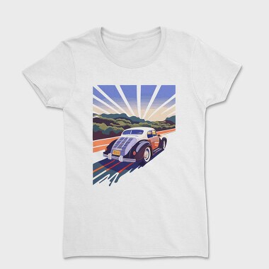 Classic Car Road Trees Sunset, Women's T-Shirt