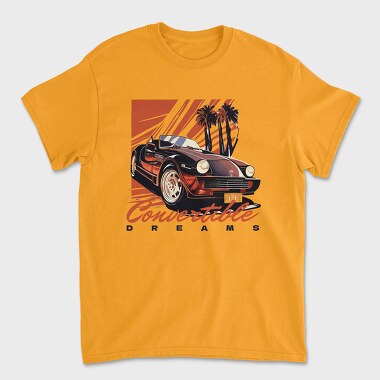 Classic Convertible Car Palm Trees, Unisex Men's T-Shirt