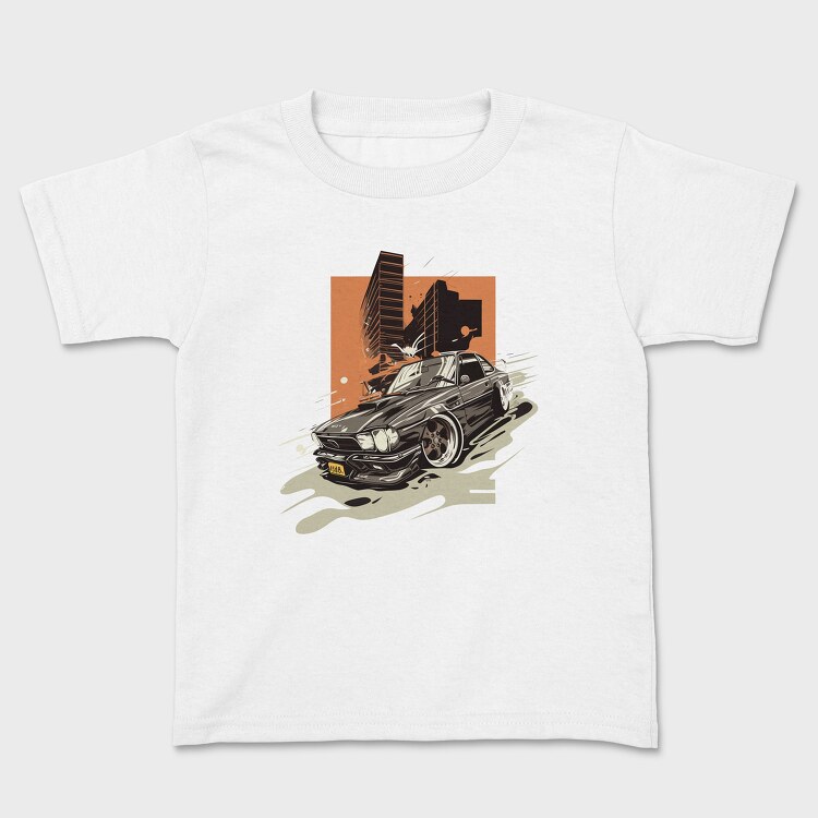 Classic Custom Car Luxury Hood Rims Cityscape, Kids' T-Shirt