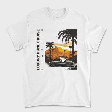 Classic Sports Car on Road Mountains Palm Vintage, Unisex Men's T-Shirt