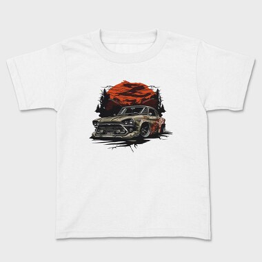 Custom Classic Car Sunset Clouds Trees, Kids' T-Shirt