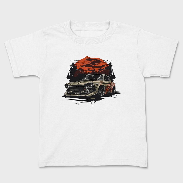 Custom Classic Car Sunset Clouds Trees, Kids' T-Shirt