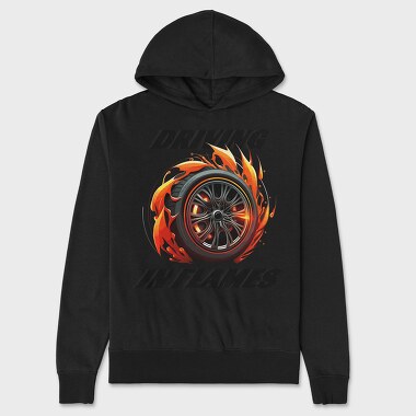 Driving in Flames Rims With Flames Line, Unisex Men's Hoodie
