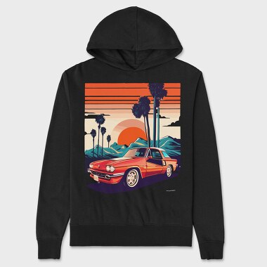 Classic Car Convertible With Mountains and Trees, Unisex Men's Hoodie