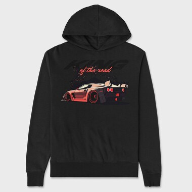 King of the Road Sports Car Parked Mountain Trees, Unisex Men's Hoodie