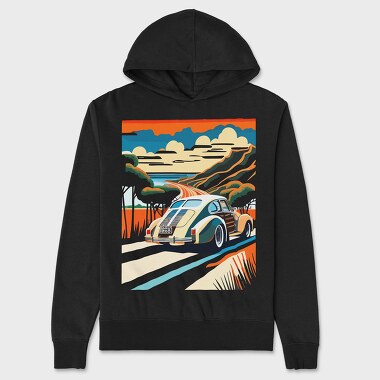Classic Car Mountain Sunset Trees, Unisex Men's Hoodie