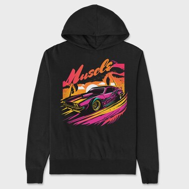 Muscle Car Full Speed Palm Trees SunMuscle Madness Pop, Unisex Men's Hoodie