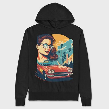 Classic Convertible Car With Sky Palm Trees, Unisex Men's Hoodie