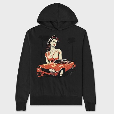 Iconic Classic Car Convertible Girl Trees, Unisex Men's Hoodie