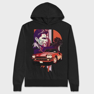 Vintage Car Convertible With Man and Trees, Unisex Men's Hoodie