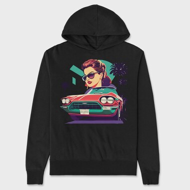Vintage Convertible With Girl in Scenic, Unisex Men's Hoodie