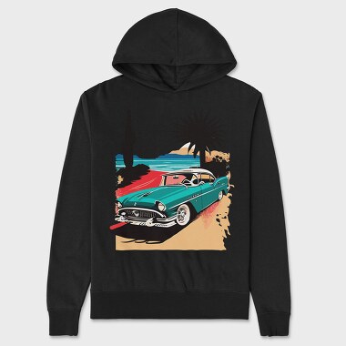 Classic Car Beach Sunset Trees, Unisex Men's Hoodie
