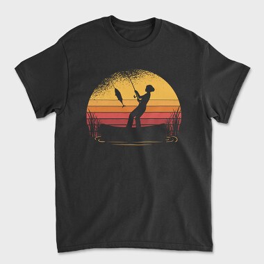 Woman Fishing Sunset, Unisex Men's T-Shirt