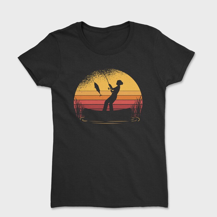 Woman Fishing Sunset, Women's T-Shirt