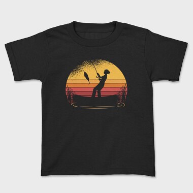 Woman Fishing Sunset, Kids' T-Shirt