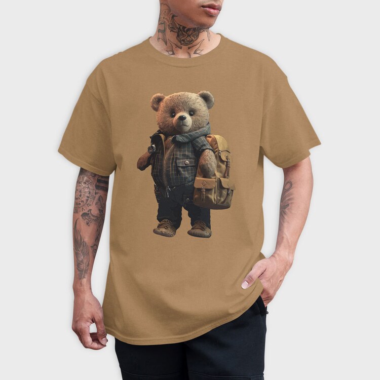Teddy With Backpak, Унисекс Мъжка Тениска