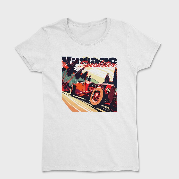 Hotroad Car Vintage Phrase Vintage Speedster, Дамска Тениска