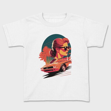Iconic Classic Convertible Palm Trees Retro Girl, Kids' T-Shirt