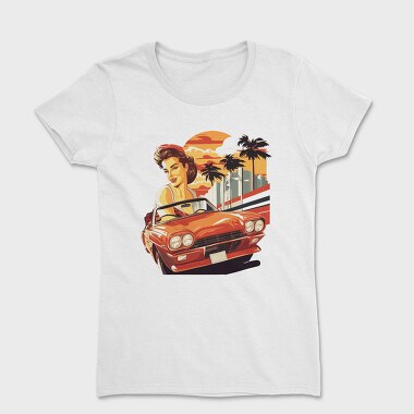 Iconic Convertible Car Withand Girl, Women's T-Shirt