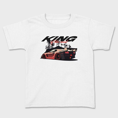 King of the Road Sports Car Parked Mountain Trees, Kids' T-Shirt