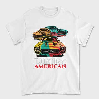 Унисекс Мъжка Тениска, Luxury American Trio Muscle Cars Colorful