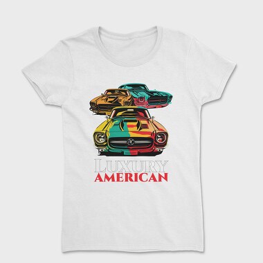 Luxury American Trio Muscle Cars Colorful, Дамска Тениска